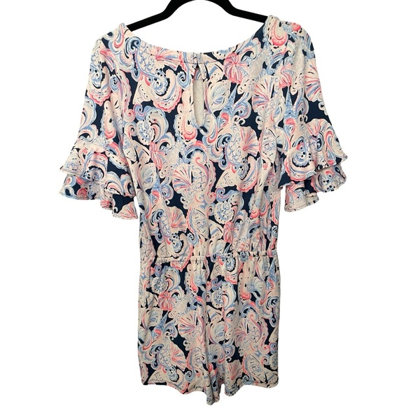Lilly Pulitzer Lula Romper High Tide Navy It’s For Shore Print EUC Size Small S - Picture 2 of 3